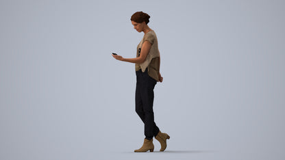 3D scanned woman standing casual, photorealistic archviz people for Enscape and SketchUp, three-quarter view render