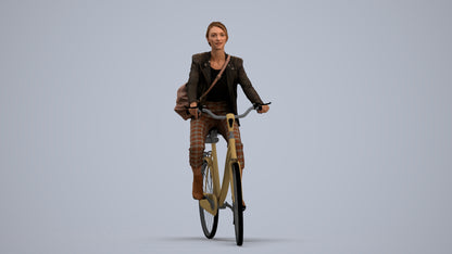 photogrammetry 3D woman business cycling, realistic human model archviz FBX, standing pose render