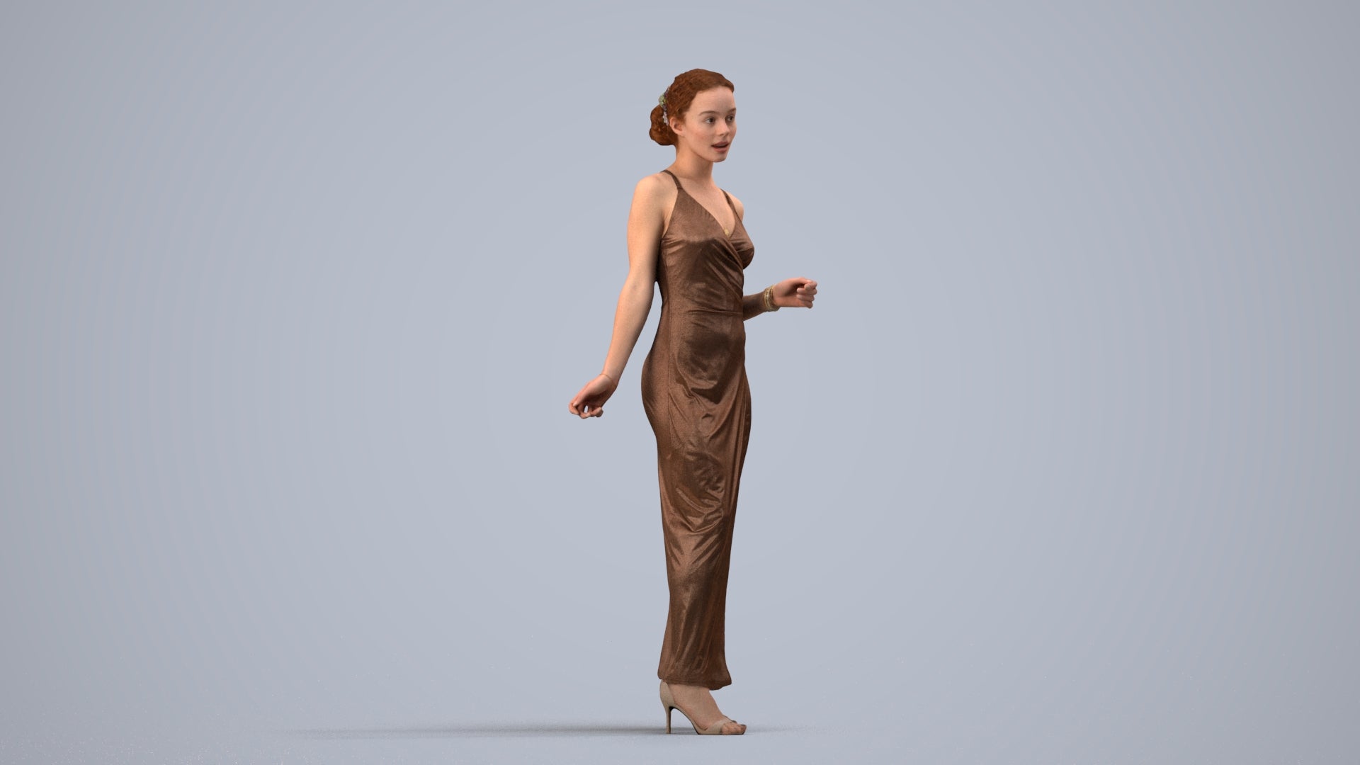 realistic 3D human woman formal formalaffairs, archviz people FBX OBJ for Blender, side view render