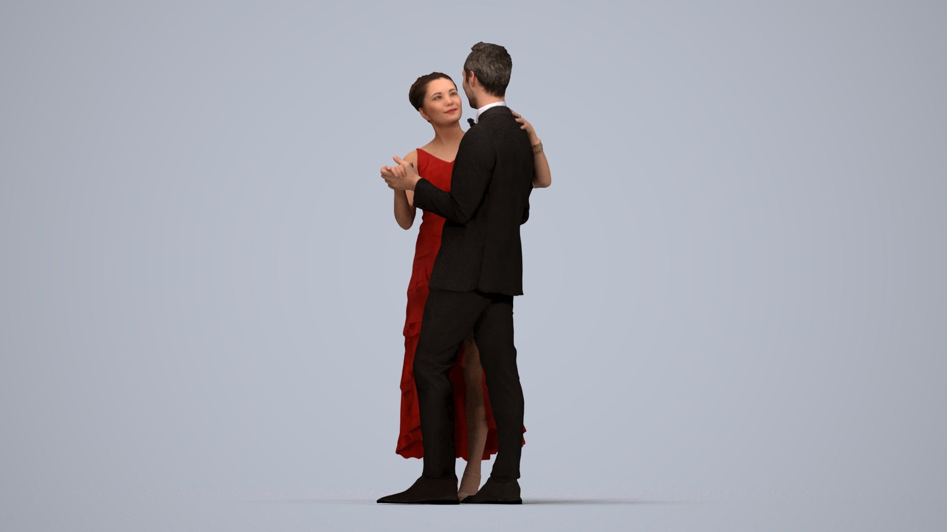 scanned 3D woman formal dancing, photogrammetry people for Enscape and V-Ray, top-down view render