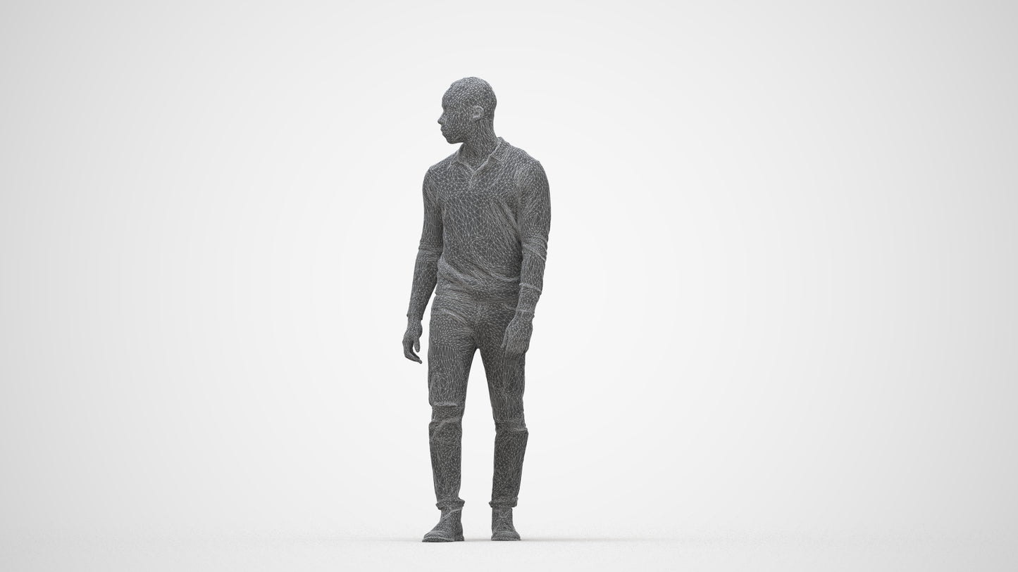 photogrammetry 3D man casual walking, realistic human model archviz FBX, wireframe back view