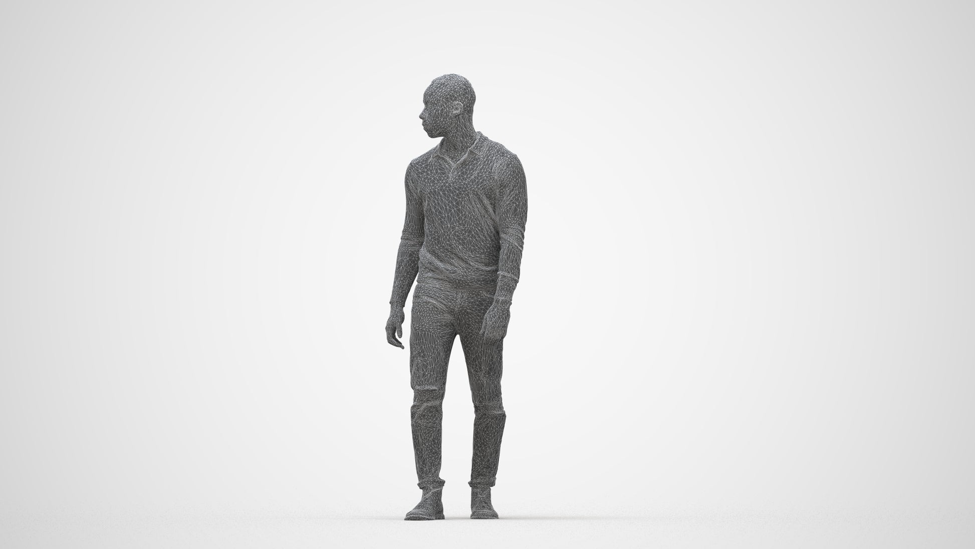 photogrammetry 3D man casual walking, realistic human model archviz FBX, wireframe back view