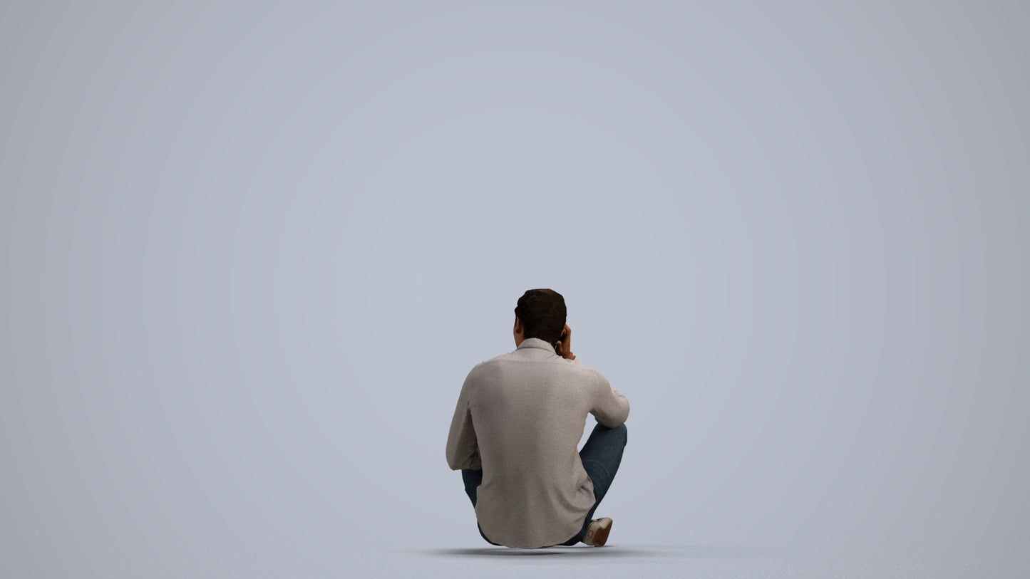 3D scanned man sitting casual, photorealistic archviz people for Enscape and SketchUp, front view render