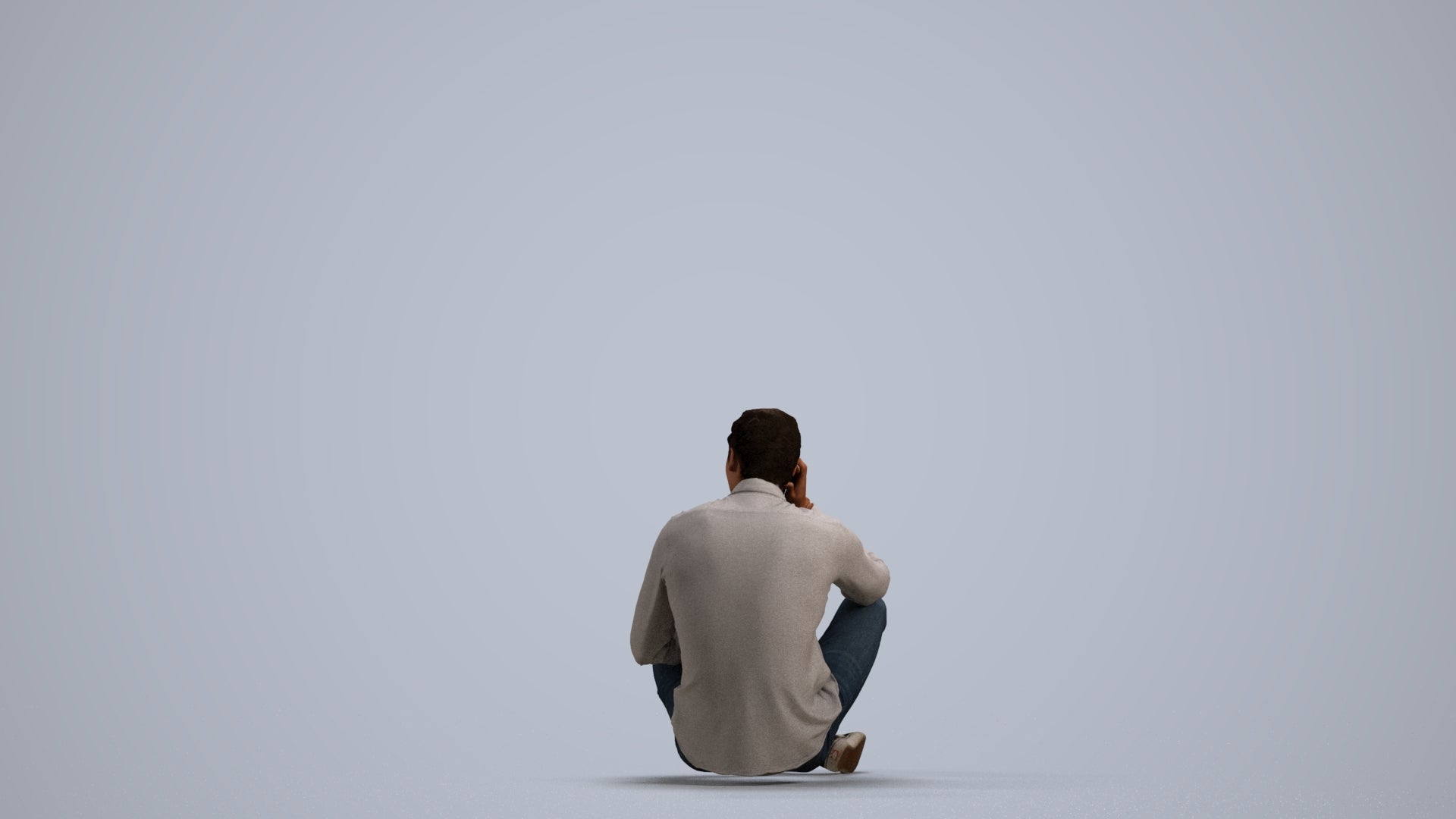 3D scanned man sitting casual, photorealistic archviz people for Enscape and SketchUp, front view render