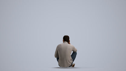 3D scanned man sitting casual, photorealistic archviz people for Enscape and SketchUp, front view render