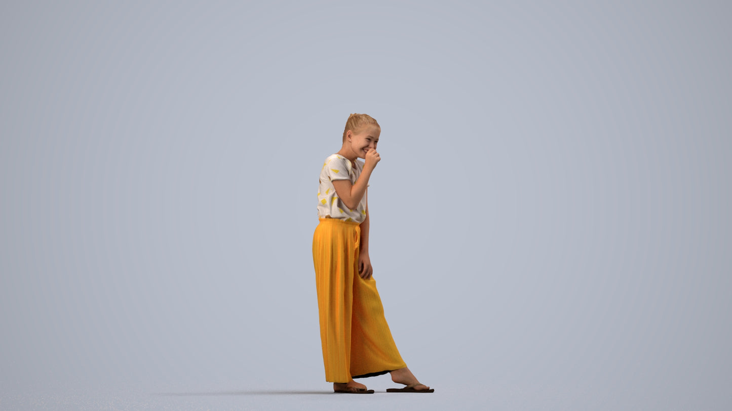 3D people model girl casual kids, scanned human for 3ds Max rendering, side view render