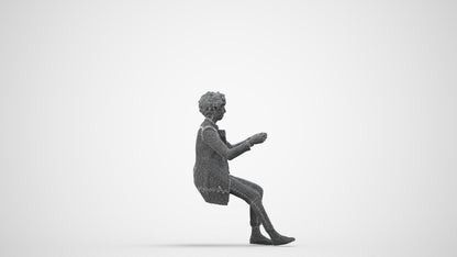 3D scanned woman sitting business, photorealistic archviz people for Enscape and SketchUp, wireframe side view