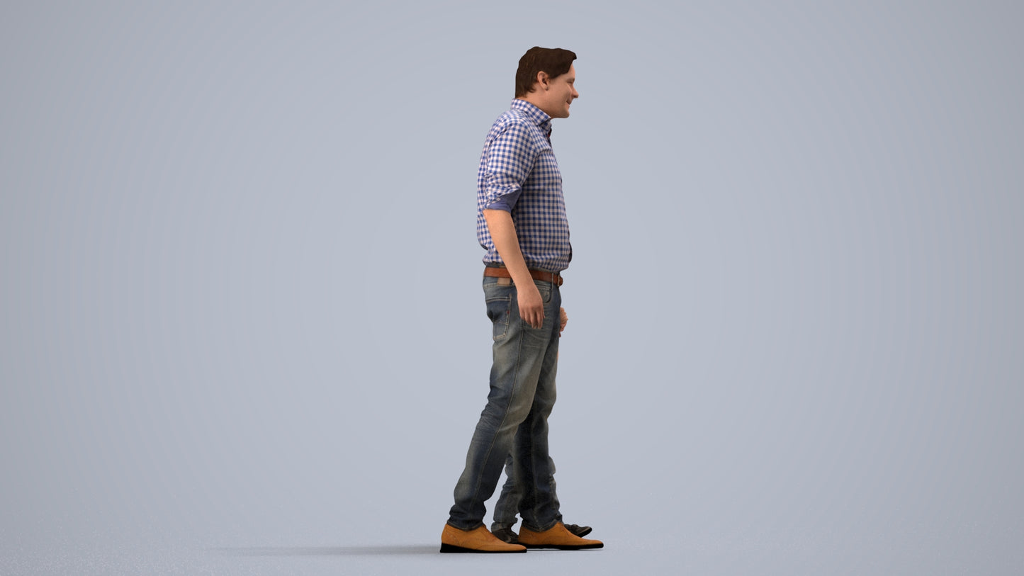 3D scanned boy kids casual, photorealistic archviz people for Enscape and SketchUp, side view render