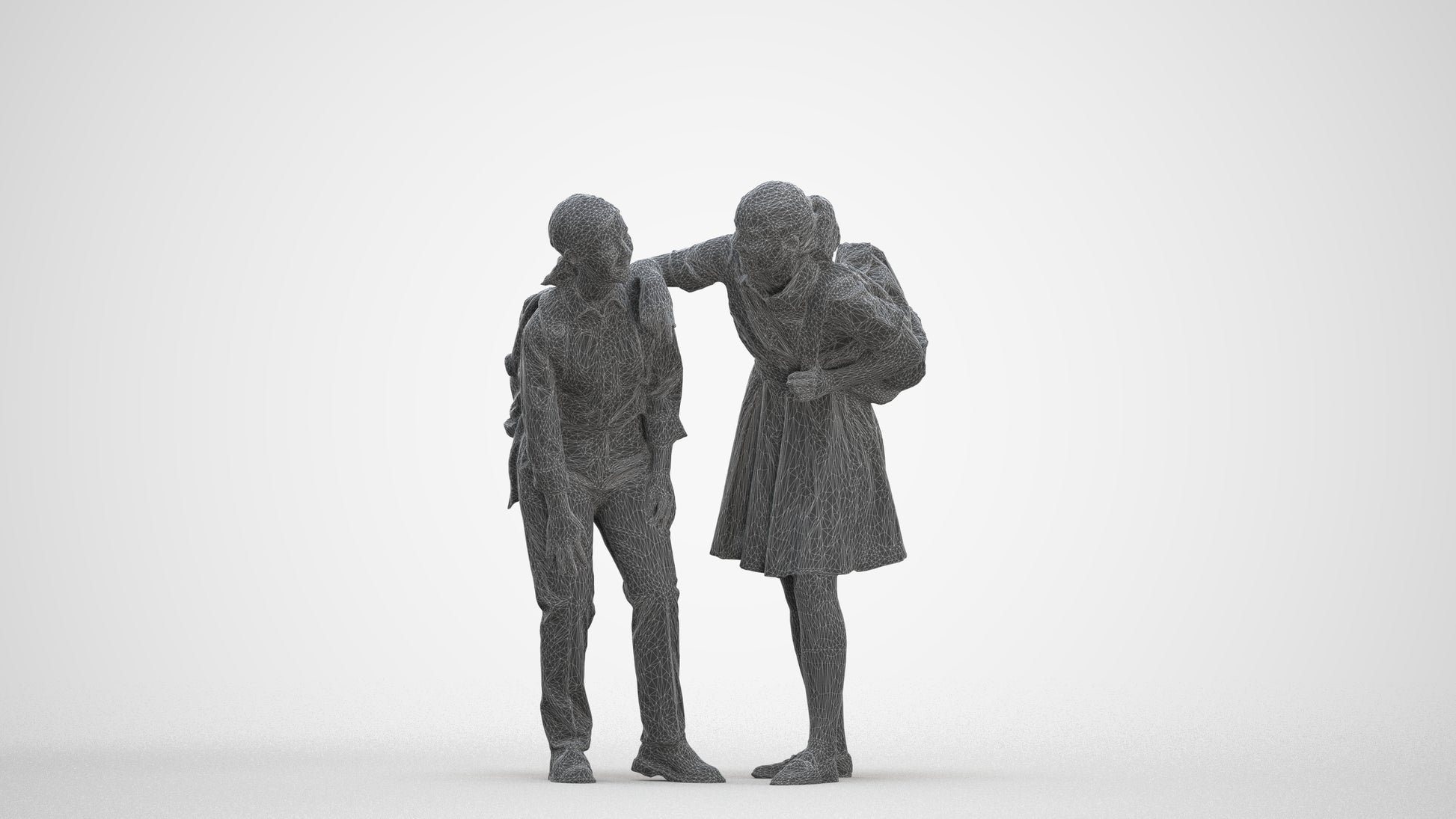 3D scanned girl kids, photorealistic archviz people for Enscape and SketchUp, three-quarter front view render