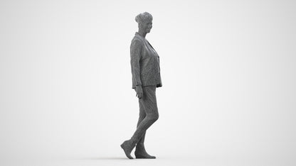 photogrammetry 3D woman business walking, realistic human model archviz FBX, wireframe side view