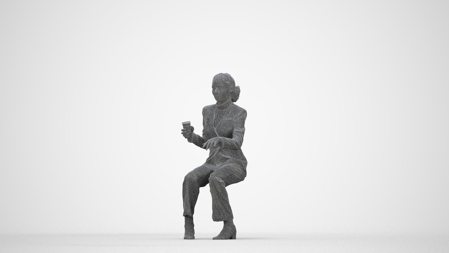 scanned 3D woman business, photogrammetry people for Enscape and V-Ray, wireframe back view