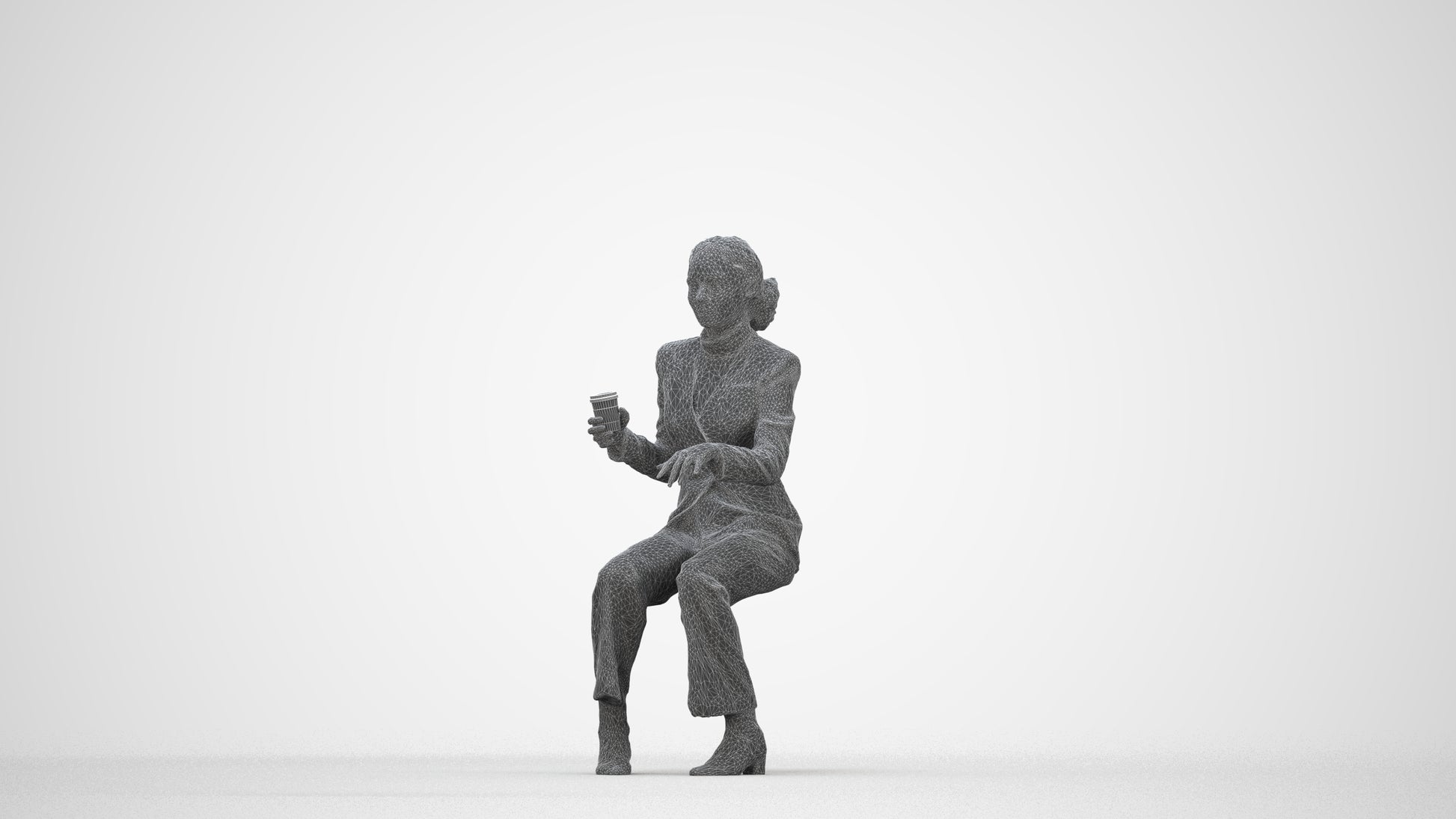 scanned 3D woman business, photogrammetry people for Enscape and V-Ray, wireframe back view