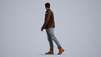 realistic 3D human man casual walking, archviz people FBX OBJ for Blender, front view render