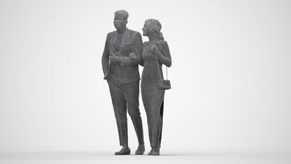 3D human model woman formal couple, photogrammetry scanned person for archviz, wireframe back view