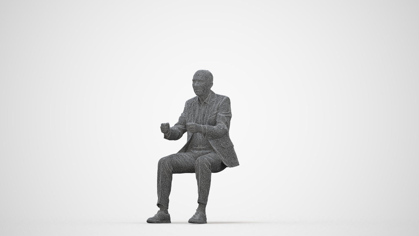 photogrammetry 3D senior man business driving, realistic human model archviz FBX, wireframe back view