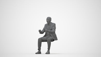 photogrammetry 3D senior man business driving, realistic human model archviz FBX, wireframe back view