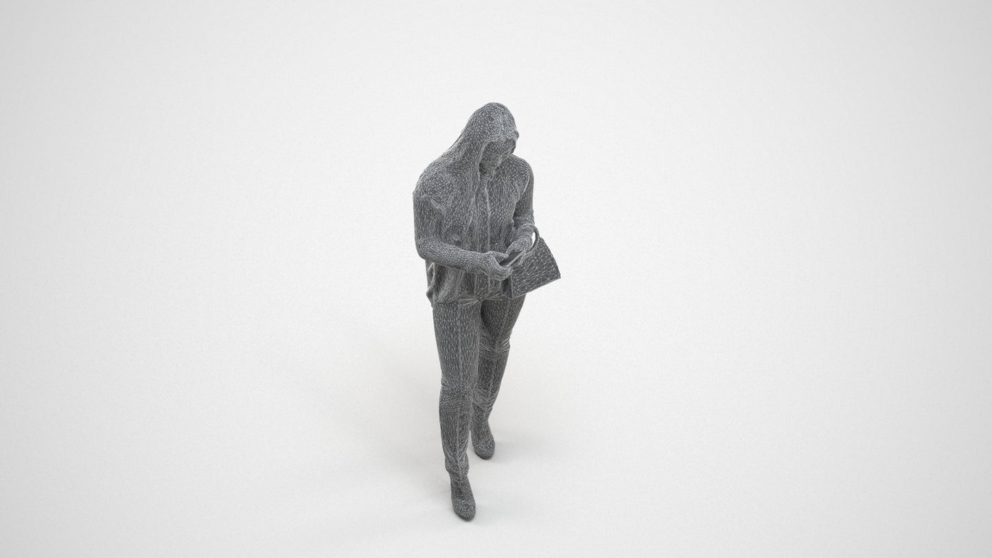 realistic 3D people woman business standing, render-ready for V-Ray and Corona, FBX OBJ, wireframe three-quarter view