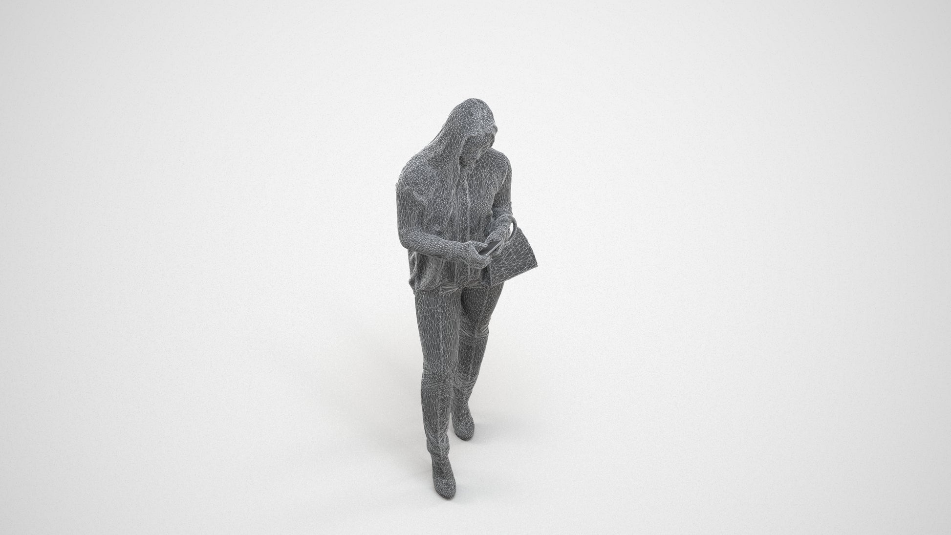 realistic 3D people woman business standing, render-ready for V-Ray and Corona, FBX OBJ, wireframe three-quarter view