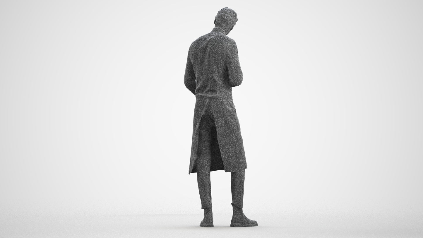 3D scanned man hospitality, photorealistic archviz people for Enscape and SketchUp, wireframe front view