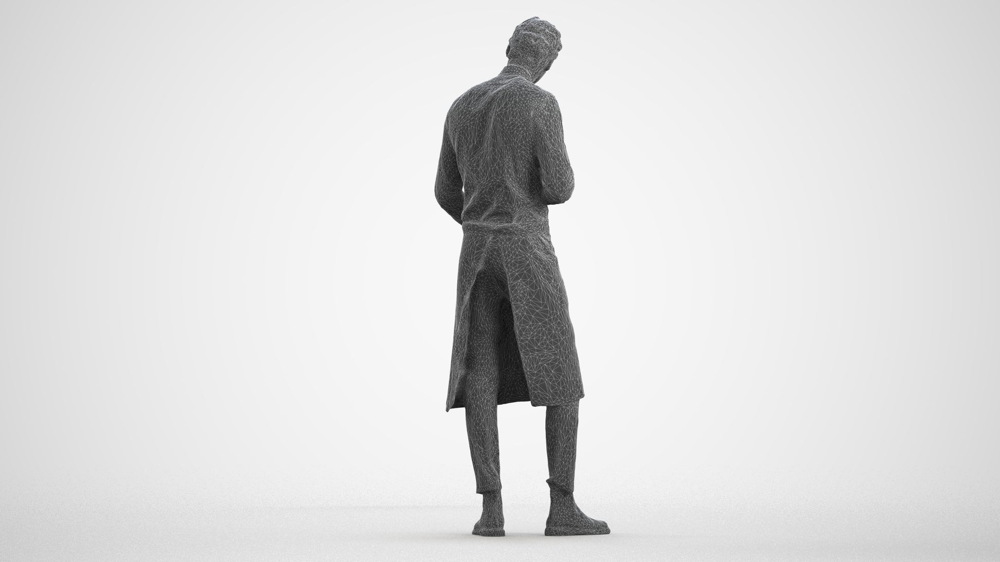 3D scanned man hospitality, photorealistic archviz people for Enscape and SketchUp, wireframe front view