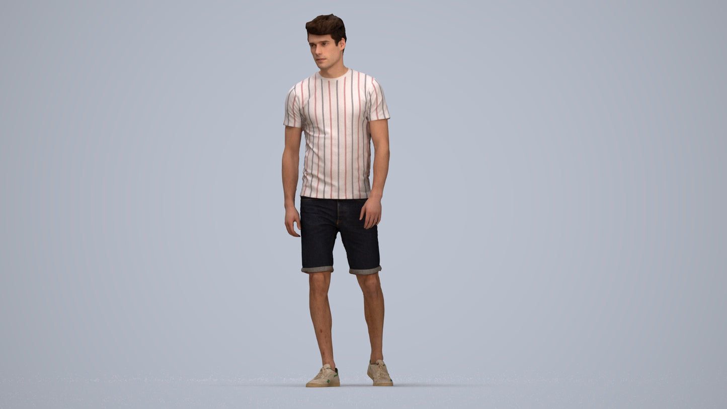 photogrammetry 3D man casual walking, realistic human model archviz FBX, top-down view render