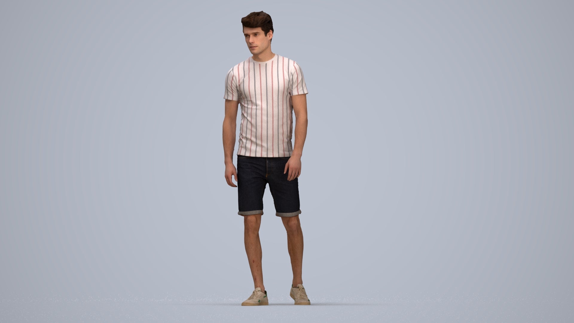 photogrammetry 3D man casual walking, realistic human model archviz FBX, top-down view render