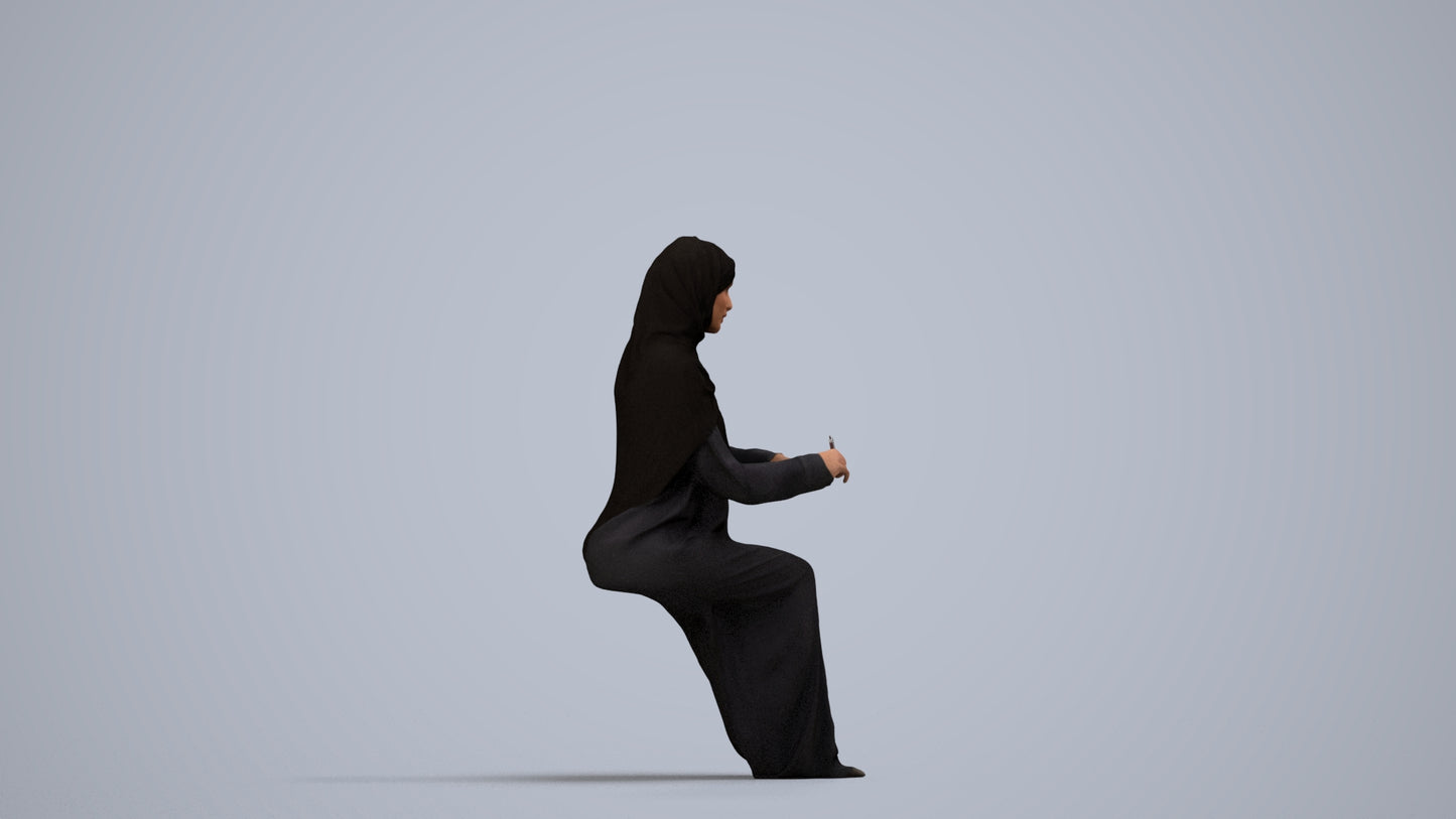 photogrammetry 3D woman sitting, realistic human model archviz FBX, side view render