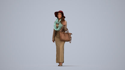 realistic 3D human woman casual standing, archviz people FBX OBJ for Blender, top-down view render