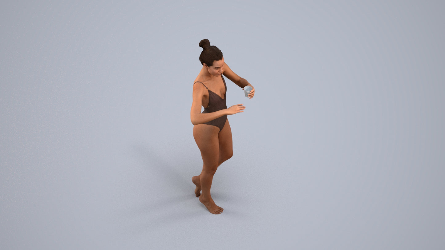 3D people model woman pool, scanned human for 3ds Max rendering, back view render
