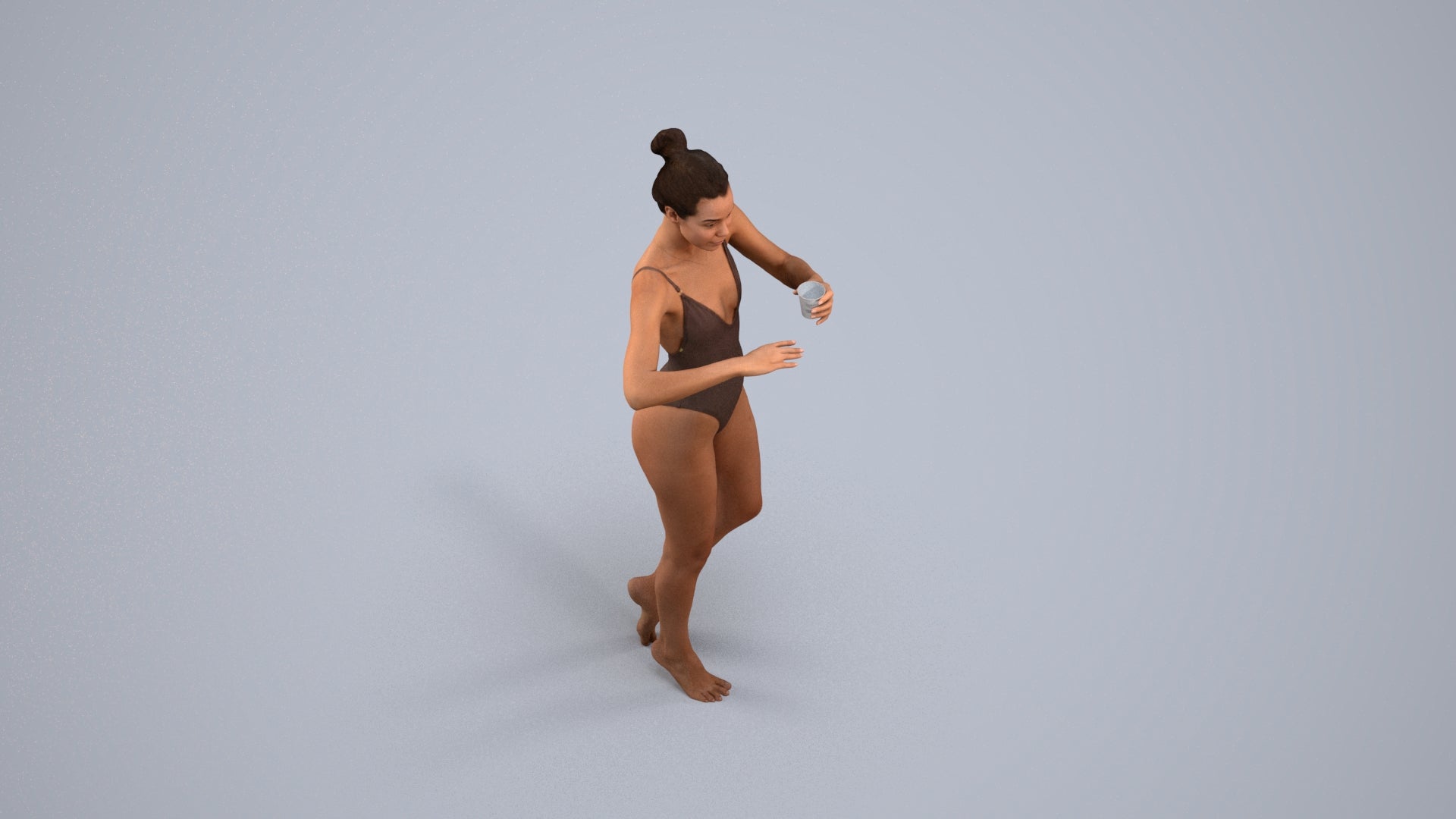 3D people model woman pool, scanned human for 3ds Max rendering, back view render