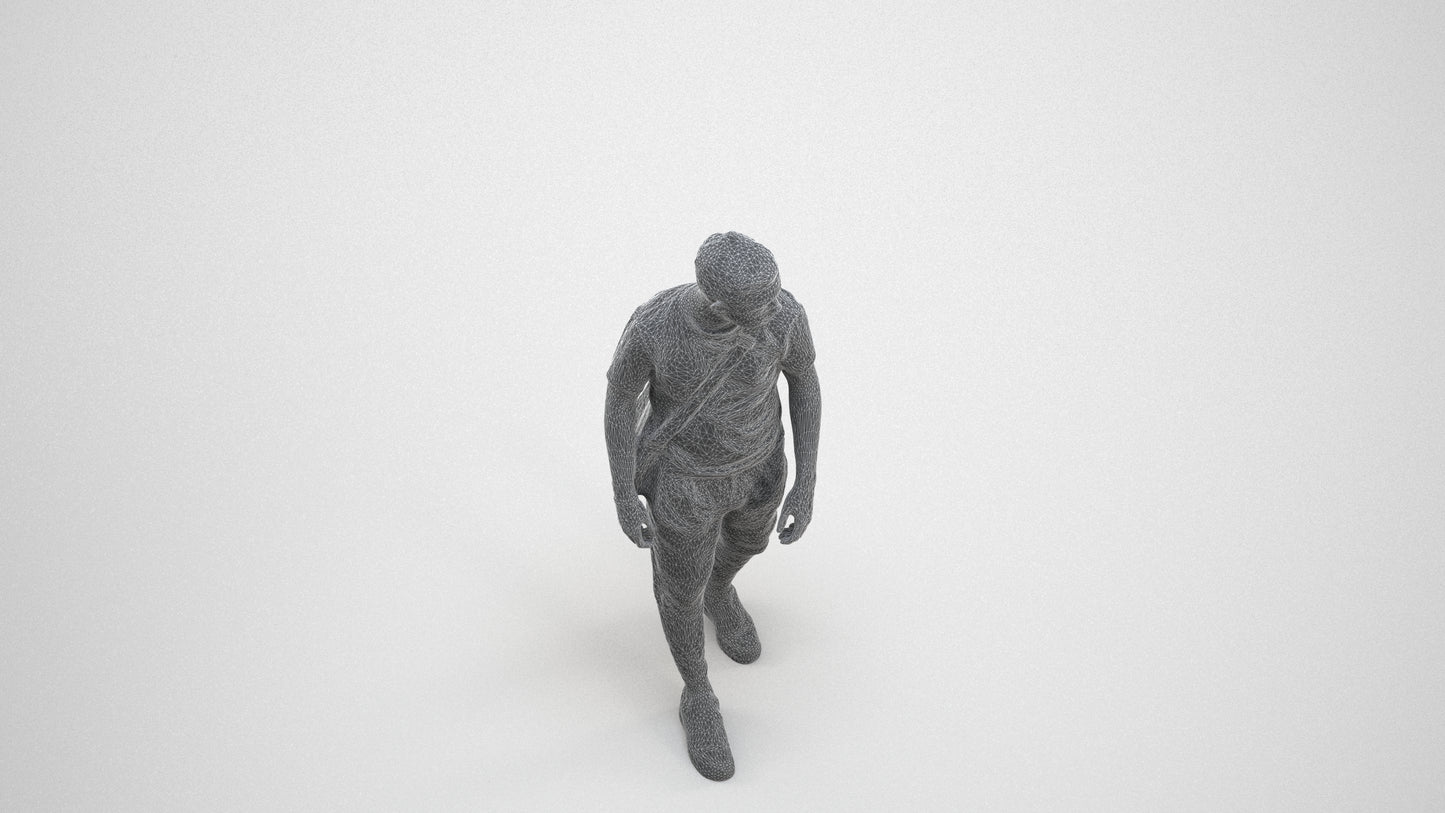 realistic 3D human boy casual kids, archviz people FBX OBJ for Blender, wireframe three-quarter view