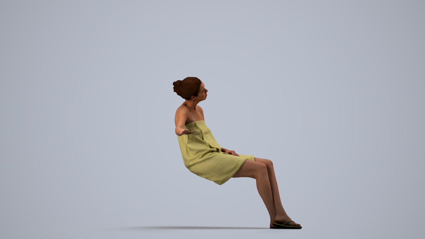 photogrammetry 3D woman casual bathroom, realistic human model archviz FBX, side view render
