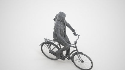 realistic 3D woman casual cycling, scanned archviz people for Blender and 3ds Max, wireframe three-quarter view