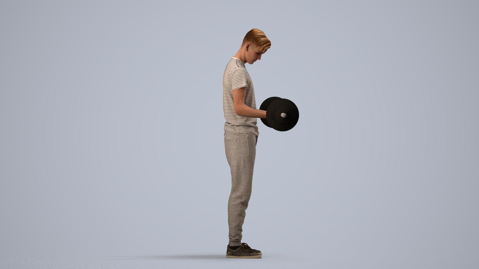 3D human model man sport, photogrammetry scanned person for archviz, side view render