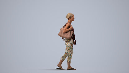 realistic 3D human senior woman walking, archviz people FBX OBJ for Blender, side view render