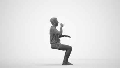 3D scanned man sitting casual, photorealistic archviz people for Enscape and SketchUp, wireframe side view