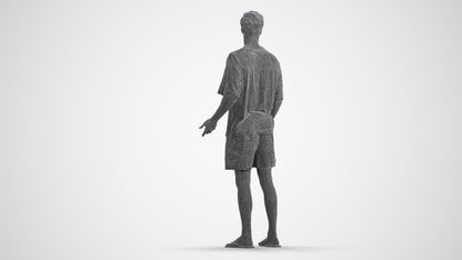 3D human model man casual standing, photogrammetry scanned person for archviz, wireframe front view