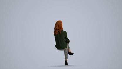 realistic 3D woman casual sitting, scanned archviz people for Blender and 3ds Max, front view render