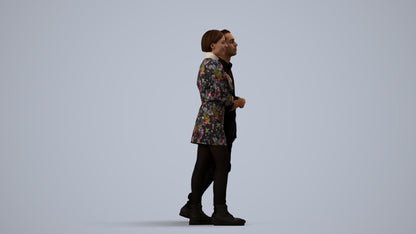 realistic 3D human woman casual couple, archviz people FBX OBJ for Blender, side view render