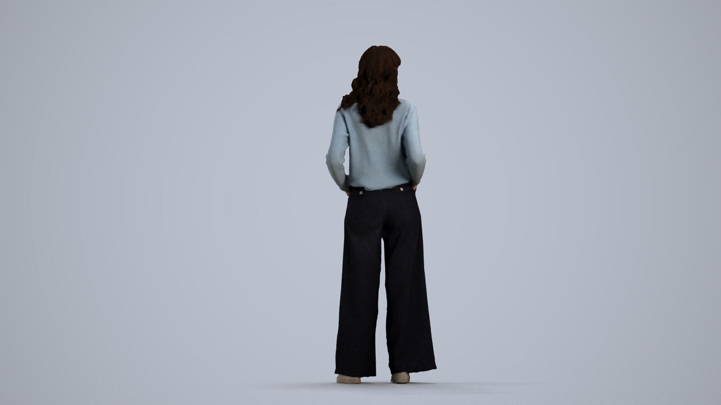 scanned 3D woman casual standing, photogrammetry people for Enscape and V-Ray, front view render
