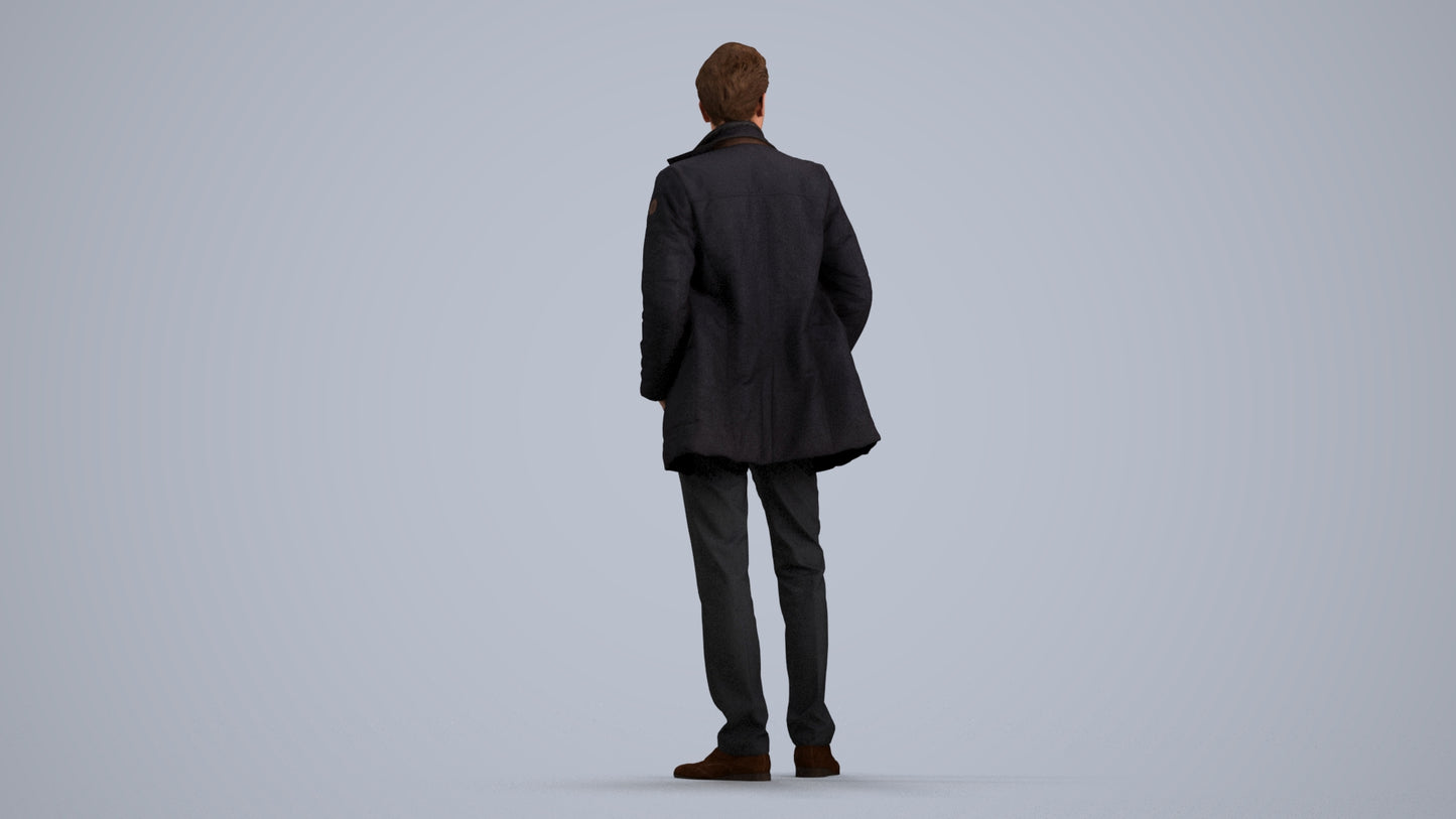 3D scanned man standing casual, photorealistic archviz people for Enscape and SketchUp, front view render