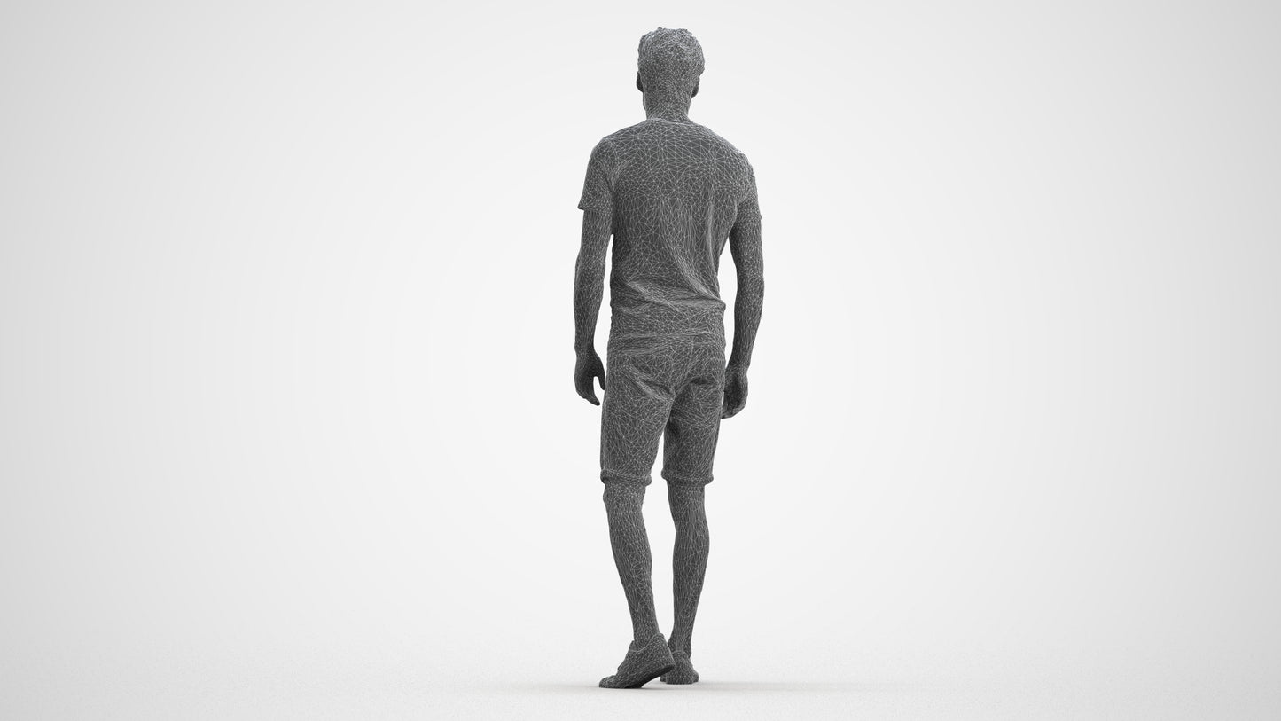 photogrammetry 3D man casual walking, realistic human model archviz FBX, wireframe front view