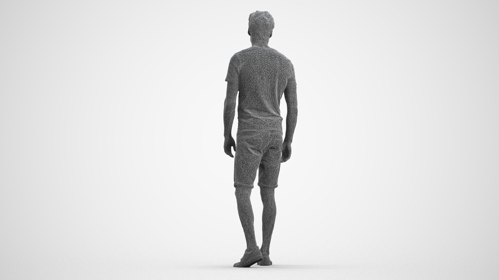photogrammetry 3D man casual walking, realistic human model archviz FBX, wireframe front view