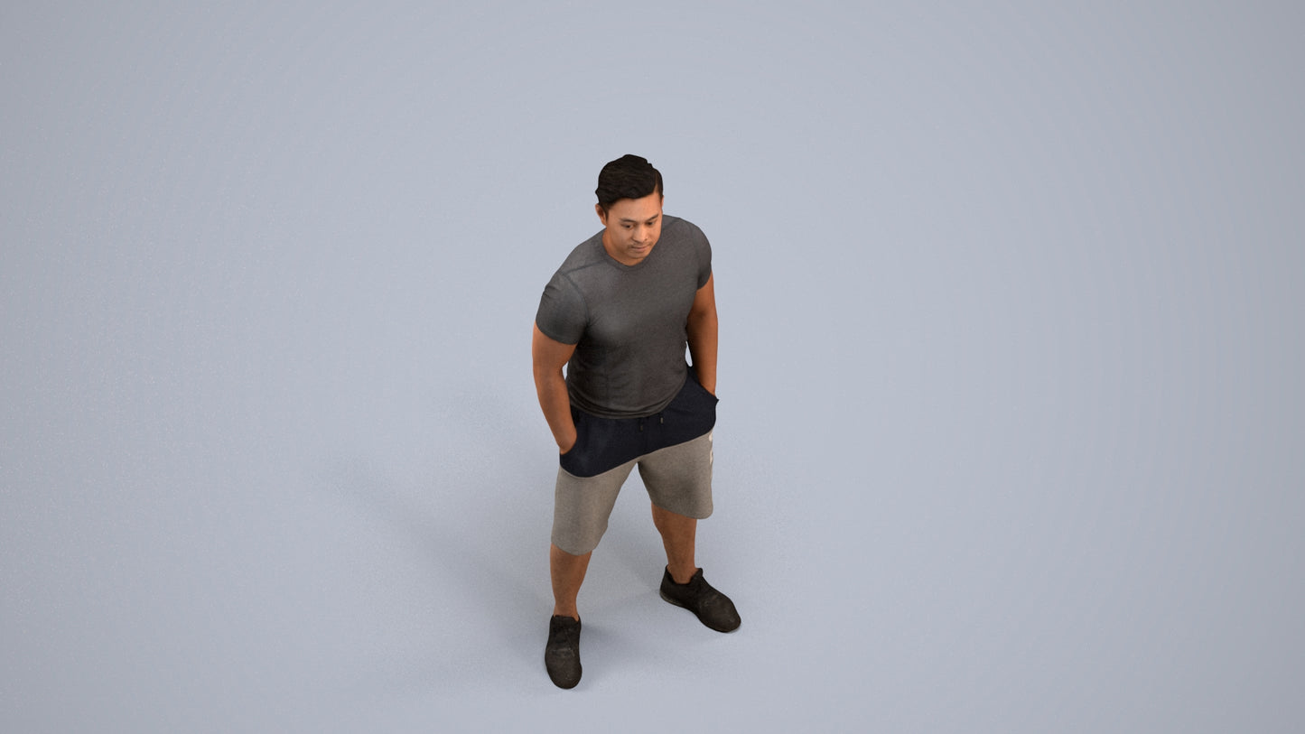 3D people model man sport standing, scanned human for 3ds Max rendering, back view render