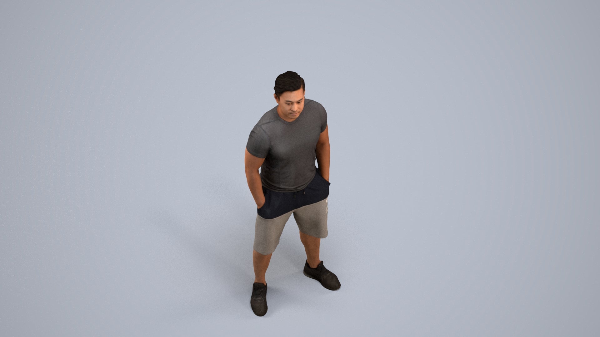 3D people model man sport standing, scanned human for 3ds Max rendering, back view render