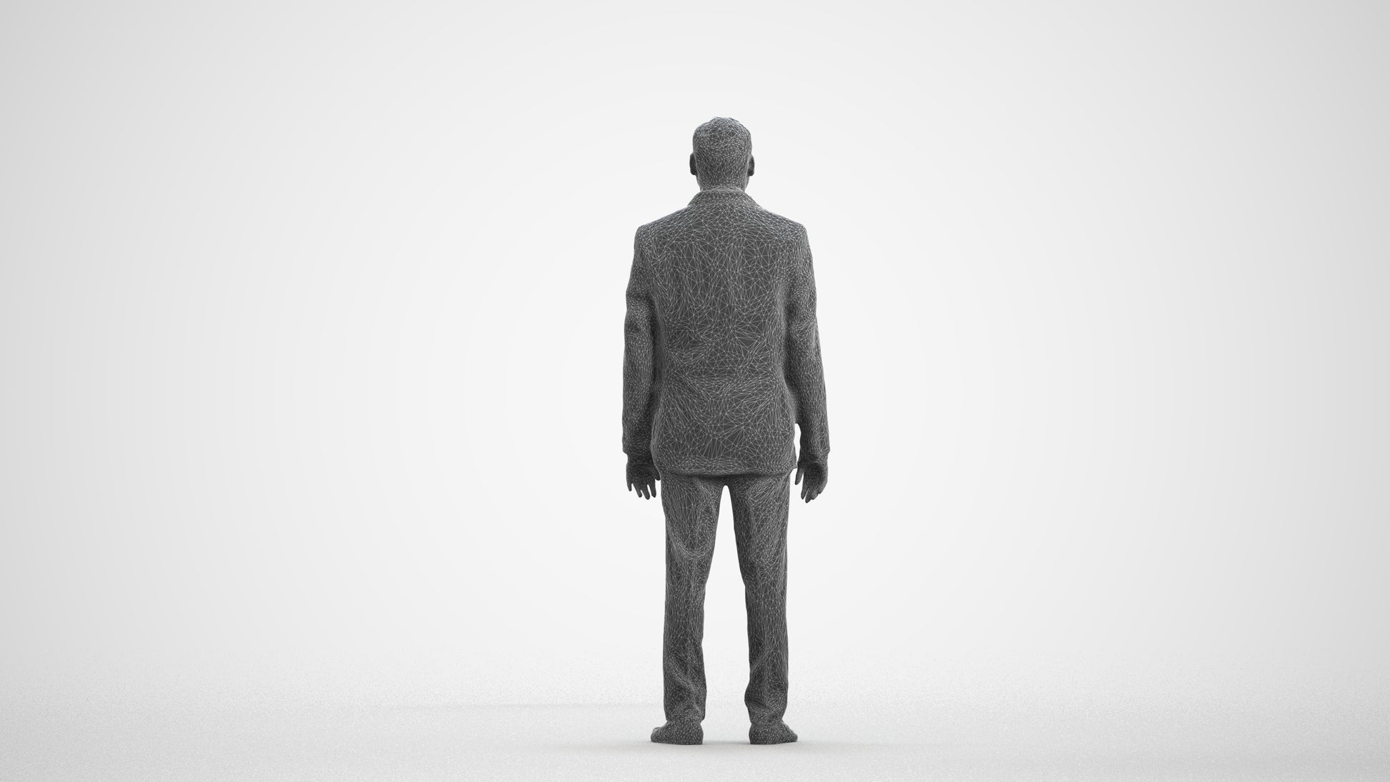 scanned 3D man formal standing, photogrammetry people for Enscape and V-Ray, wireframe front view