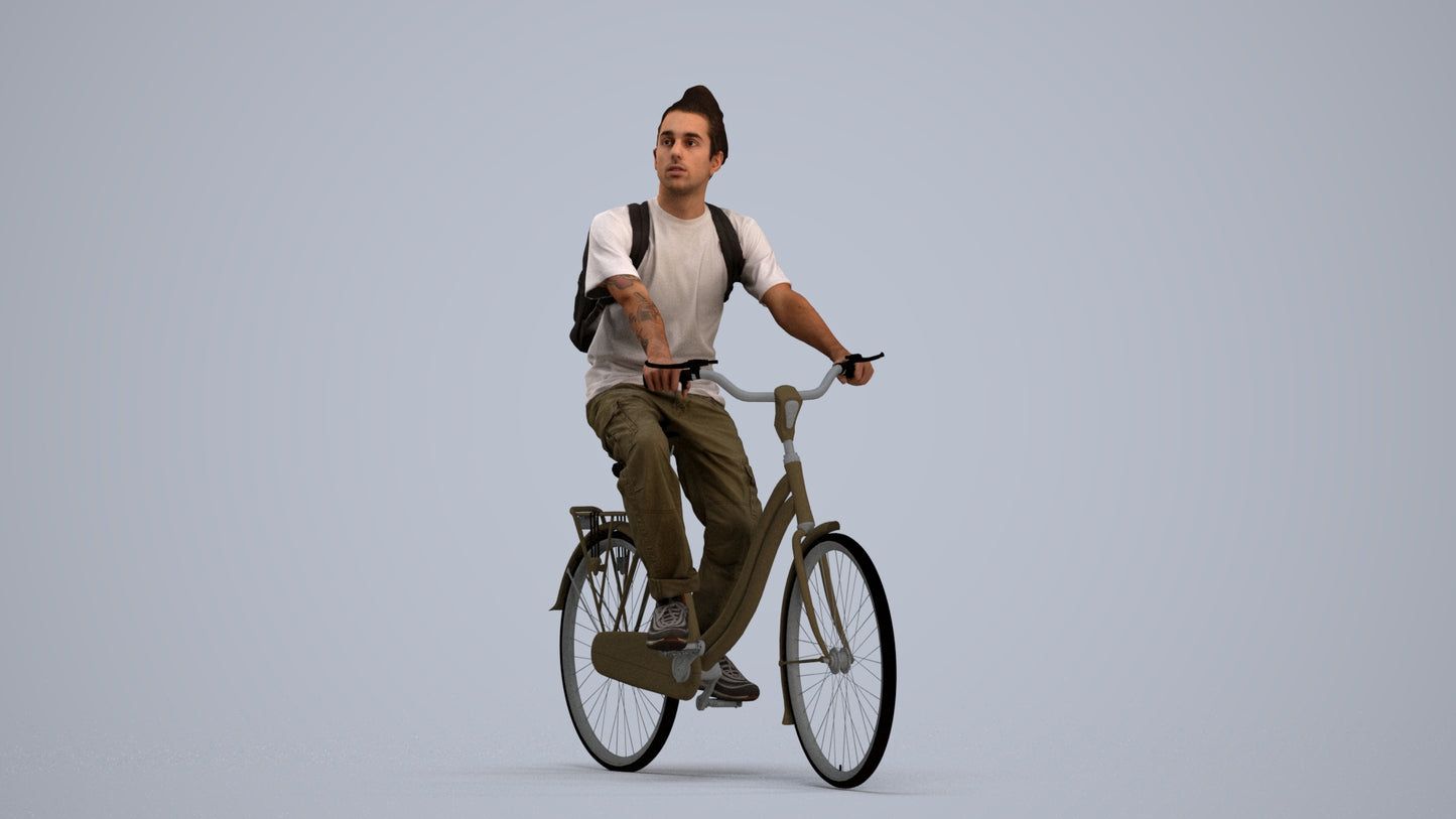 photogrammetry 3D man casual cycling, realistic human model archviz FBX, standing pose render