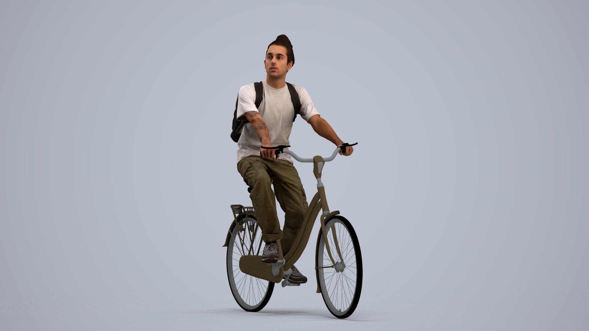 photogrammetry 3D man casual cycling, realistic human model archviz FBX, standing pose render