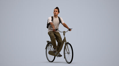 photogrammetry 3D man casual cycling, realistic human model archviz FBX, standing pose render
