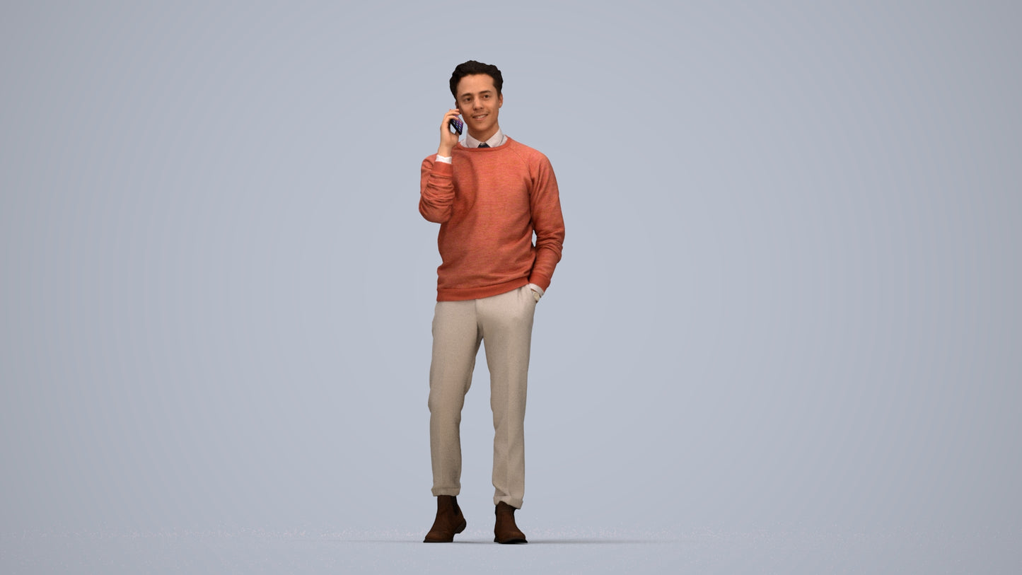 3D human model man casual walking, photogrammetry scanned person for archviz, top-down view render